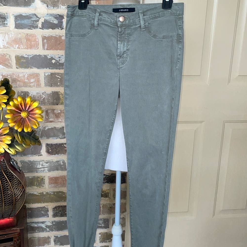 J BRAND Skinny Raw Hem Castor Grey Green Stretch Jeans Size 28